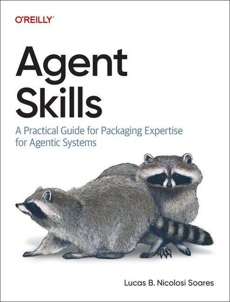 „Skills for AI Agents“, Untertitel zur Entwicklung dynamischer Fähigkeiten. Illustration von zwei Waschbären. Autor: Lucas B. Nicolosi Soares.