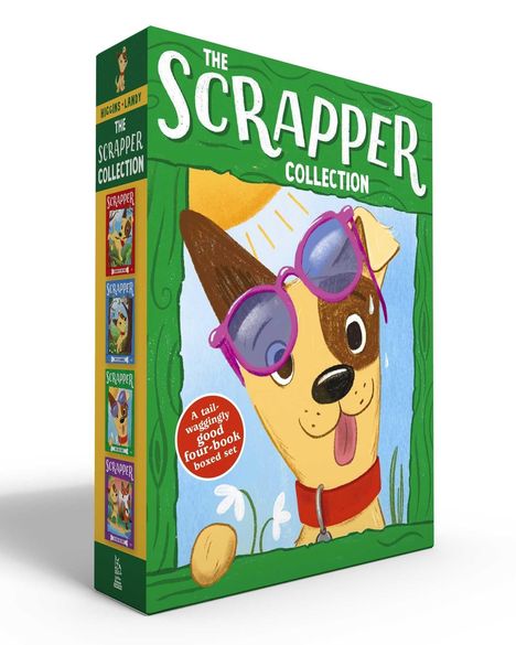 "The Scrapper Collection" steht oben, daneben ein fröhlicher Hund mit Sonnenbrille, blauer Himmel und Blumen.