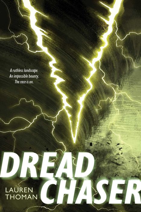 Text: "A ruthless landscape. An impossible bounty. The race is on." Großer Blitz auf dunklem Hintergrund.