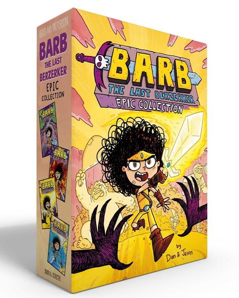 "BARB THE LAST BERZERKER EPIC COLLECTION" in großen Buchstaben. Comic-Stil mit kämpferischem Mädchen, Schwert und Monstern.