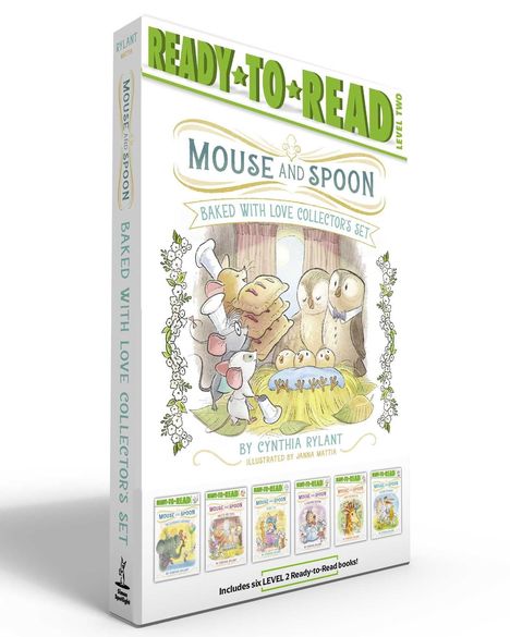 Text: "READY TO READ LEVEL TWO", "MOUSE AND SPOON", "BAKED WITH LOVE COLLECTOR'S SET". Illustration mit einer Maus und einem Löffel.