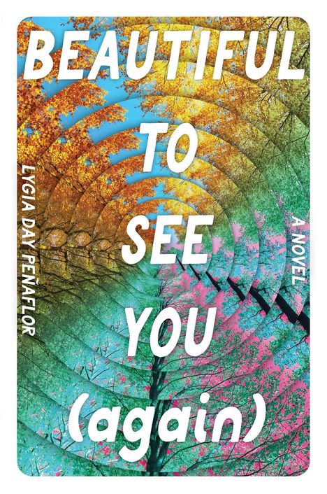 Text: „BEAUTIFUL TO SEE YOU (again)“. Bäume in herbstlichen Farben und spiralförmigen Mustern.