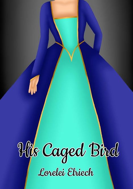 "His Caged Bird", Lorelei Elriech. Eine Figur trägt ein blau-türkises Kleid mit goldenen Akzenten.