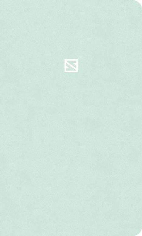 Quadratisches Logo in der Mitte auf mintgrünem Hintergrund.