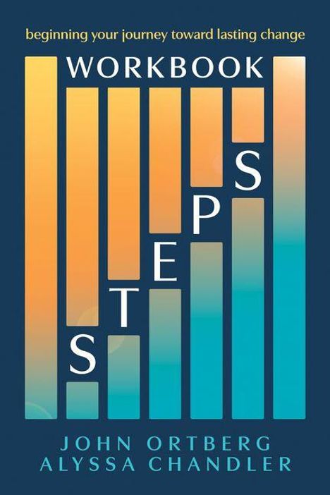 „beginning your journey toward lasting change“ oben, „WORKBOOK STEPS“ mittig, Autoren unten. Vertikale Balken in Blau-Orange.