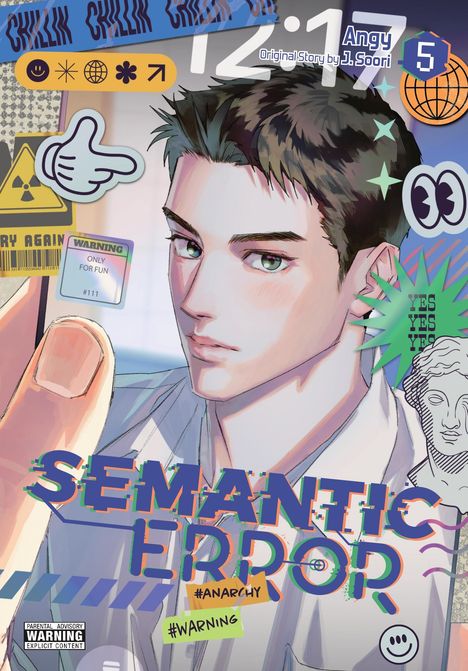 „Semantic Error“, „Warning“, „Only for Fun #111“. Eine Manga-Illustration zeigt einen jungen Mann mit grünen Augen.