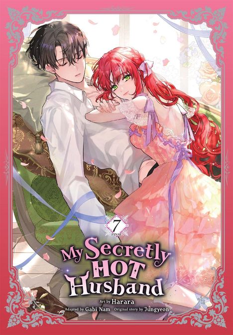 Text: "My Secretly Hot Husband", "Art by Harara", "7 FINAL". Ein Paar sitzt zusammen in einem romantischen Setting.