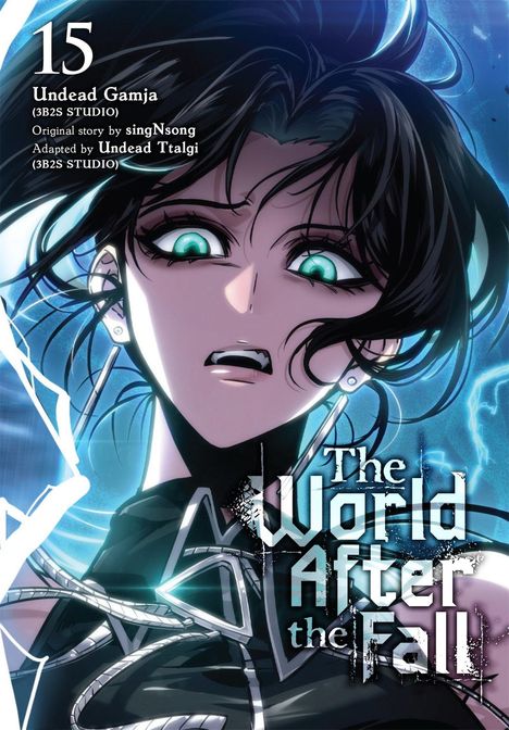 Text: "15, Undead Gamja, 3B2S Studio, Original story by singNsong, Adapted by Undead Ttalgi." Gesicht mit erschrockenem Ausdruck.