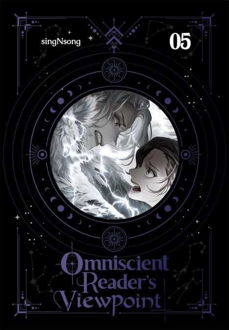Text: "Omniscient Reader's Viewpoint," "Part 1," "05." Zwei Figuren konfrontieren sich in einem dramatischen, energiegeladenen Motiv.