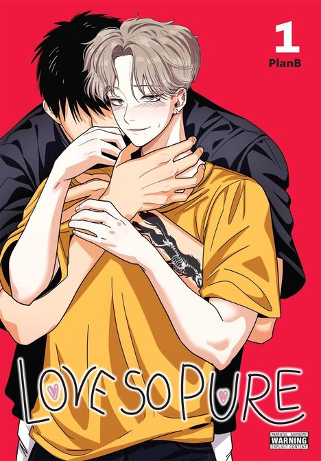 "Love So Pure", "1", "PlanB". Zwei Personen in herzlicher Umarmung, helle und warme Farben, Comic-Stil.