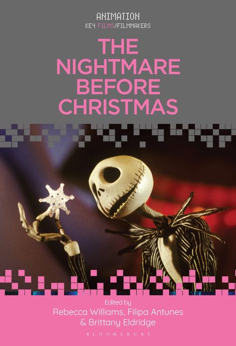 "The Nightmare Before Christmas" in rosa Schrift. Untertitel über Herausgeber. Jack Skellington hält einen Schneeflockenstern.