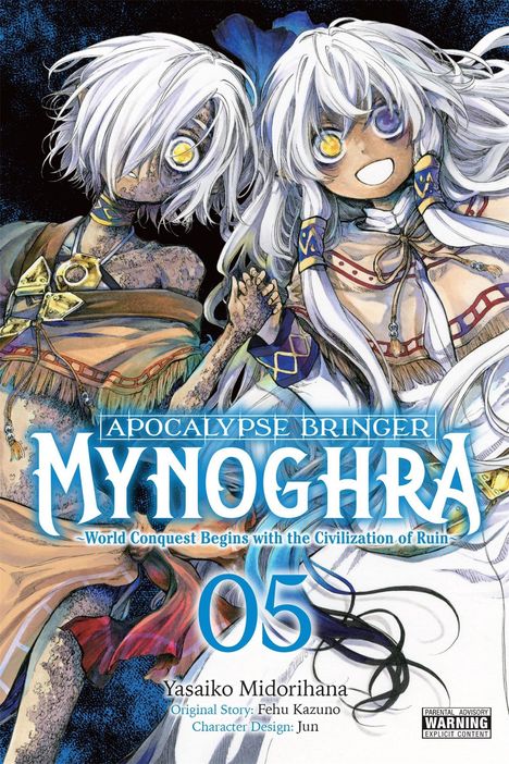 Apocalypse Bringer Mynoghra, World Conquest Begins with the Civilization of Ruin, Band 05; zwei Figuren mit weißen Haaren.