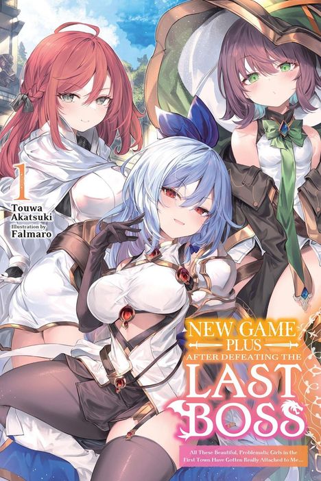 Titel: "New Game Plus After Defeating the Last Boss". Drei animierte Mädchen in fantasievollen Kleidern.