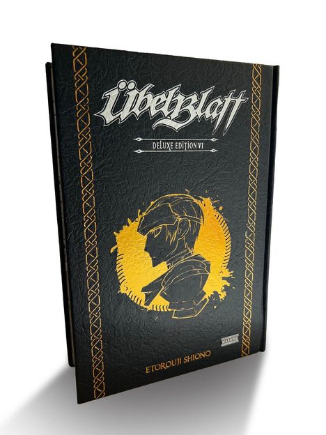 "Übel Blatt Deluxe Edition VI" steht auf dem strukturierten, dunklen Buchcover mit gelbem Profil eines Mannes im Kreis.