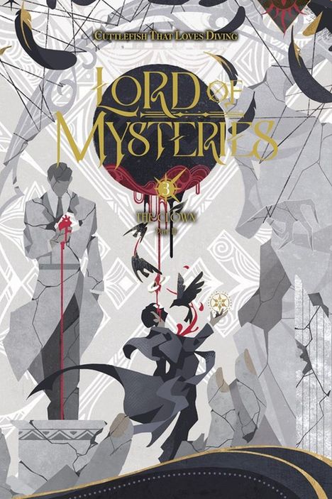 Text: "Cuttlefish That Loves Diving," "Lord of Mysteries," "The Clown Part II." Illustration mit Figuren und mystischen Symbolen.