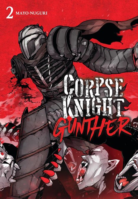 "Corpse Knight Gunther" steht groß auf rotem Hintergrund. Ein gepanzerter Ritter kämpft gegen zombieartige Kreaturen.