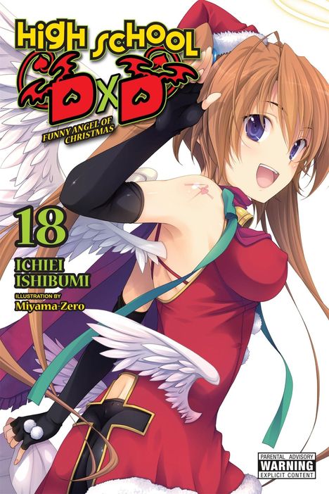 High School DxD 18 von Ichiei Ishibumi. Mädchen in Weihnachtskleidung mit Engelsflügeln und Glocke.
