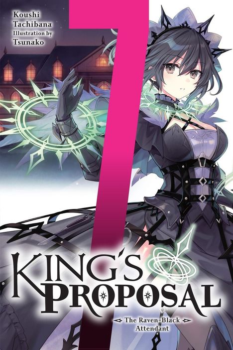 Aufschrift: "Koushi Tachibana, Illustration by Tsunako, KING'S PROPOSAL". Eine Kriegerin in fantasievoller Rüstung.