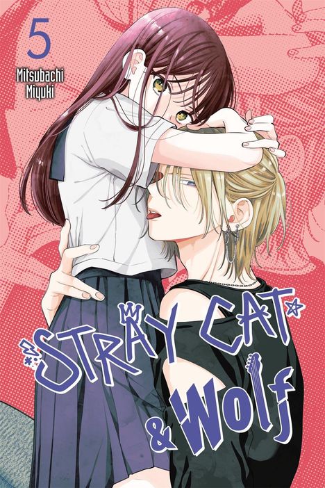 „Stray Cat & Wolf“ steht in blauen Buchstaben. Zwei Personen: ein Mädchen mit lila Haaren und ein Junge mit blondem Haar.
