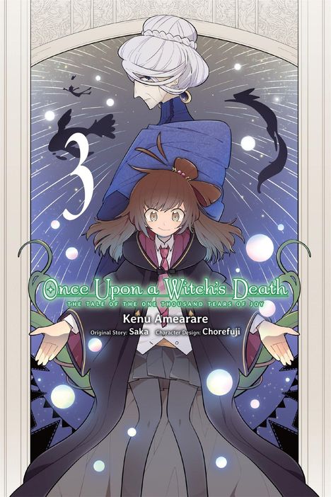 „Once Upon a Witch’s Death“ von Kenu Amearare. Ältere Frau mit weißem Haar, junges Mädchen, stilvolle Illustration.