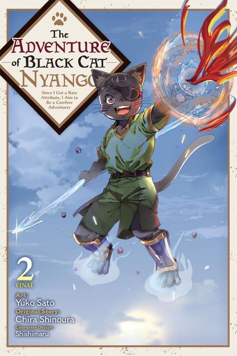 "The Adventure of Black Cat Nyango" steht oben. Eine katzenartige Figur mit Augenklappe hält ein magisches Objekt in der Illustration.