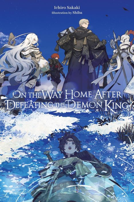 Titel: "On the Way Home After Defeating the Demon King." Illustration mit Figuren in winterlicher Landschaft.