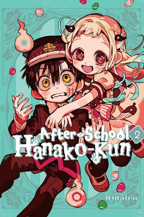 "After-School Hanako-Kun 2" steht unten. Zwei animierte Figuren, ein Junge mit Mütze und ein blondes Mädchen, fröhlich.
