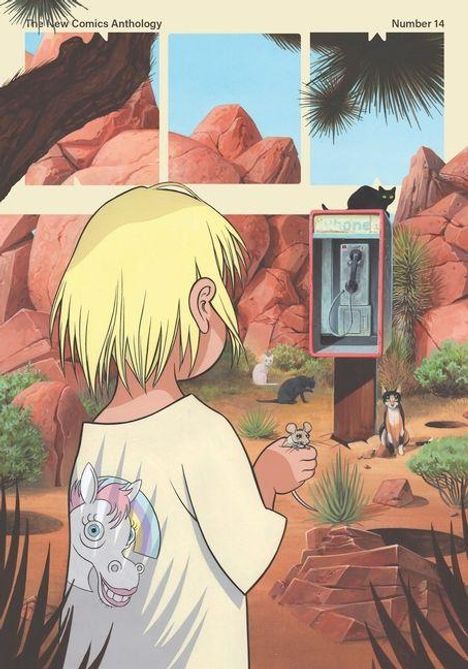 Oben: "The New Comics Anthology Number 14". 
Mitte: Schwarzer Kreis auf blauem Hintergrund mit Text "Final Cover to Come".