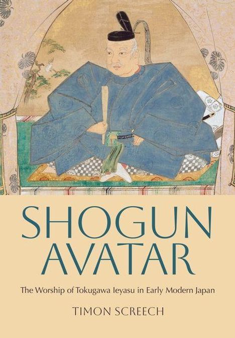 "SHOGUN AVATAR" von Timon Screech. Darstellung eines Shogun in blauer Tracht mit Schwert, in traditionellem japanischem Stil.