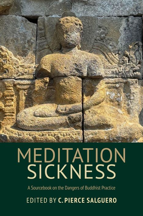 "MEDIATION SICKNESS" und Name des Editors darunter. Relief eines sitzenden Buddha in Stein gemeißelt im Hintergrund.
