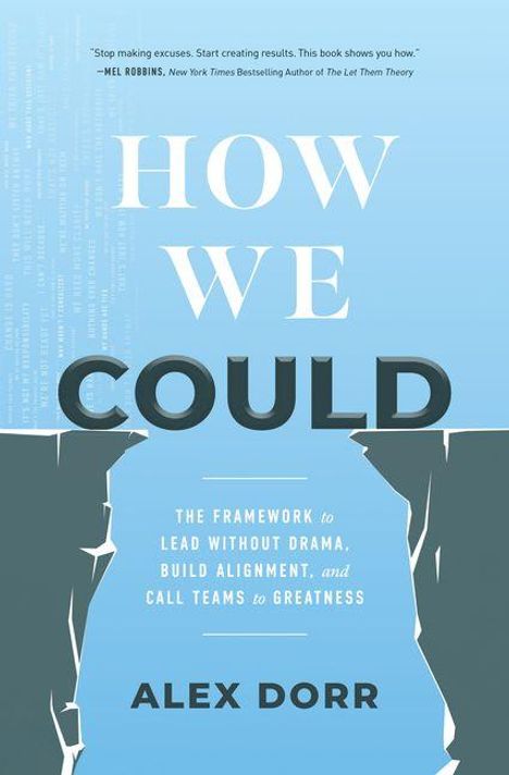 "HOW WE COULD" von Alex Dorr; enthält Zitat von Mel Robbins. Darstellung eines Schluchtenmotivs auf hellblauem Hintergrund.