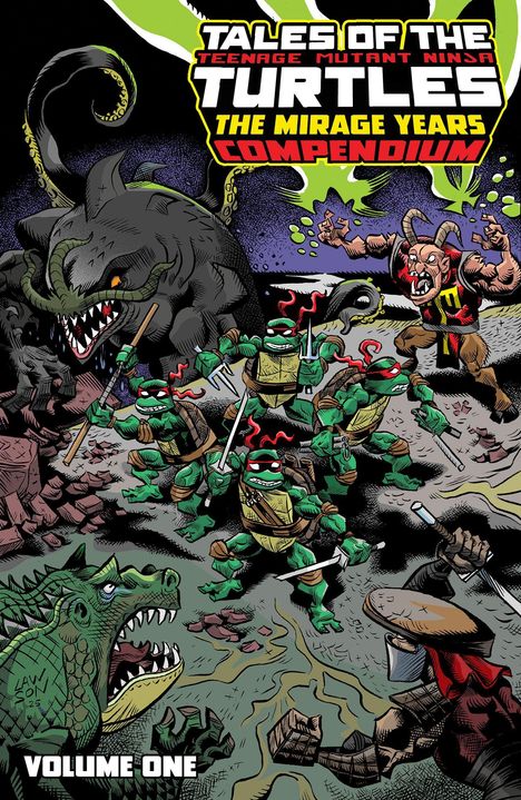 Comic-Cover: "Tales of the Teenage Mutant Ninja Turtles: The Mirage Years Compendium, Volume One". Ninjas kämpfen.