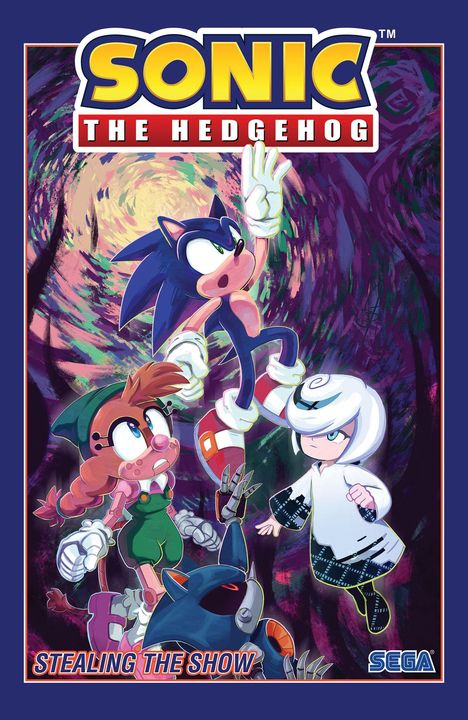 "Sonic The Hedgehog", "Stealing the Show", farbenfrohe Comic-Illustration mit vier Charakteren in einer dynamischen Pose.