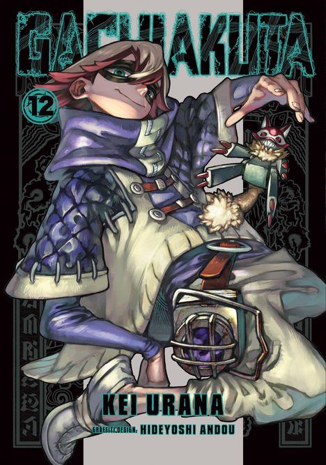 Text: "GACHI AKUTA 12", "KEI URANA", "GRAFFITI DESIGN: HIDEYOSHI ANDOU". Illustration eines jungen Mannes in futuristischem Outfit.