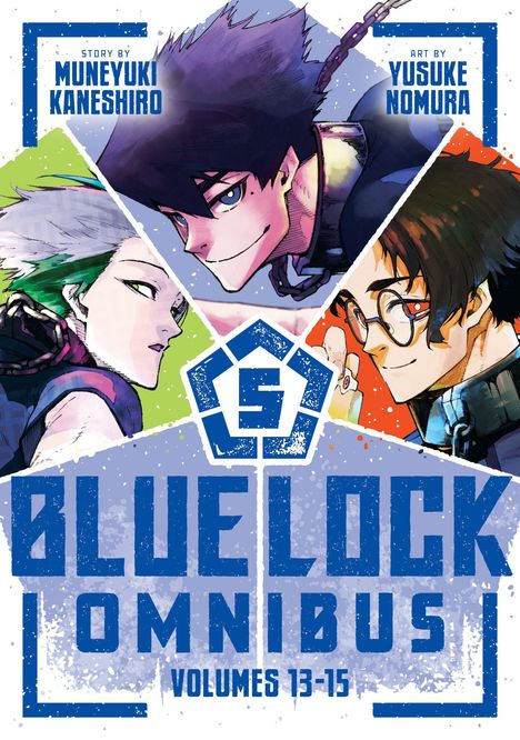 „Blue Lock Omnibus Volumes 13-15“ von Muneyuki Kaneshiro, Art von Yusuke Nomura. Drei gezeichnete Charaktere.