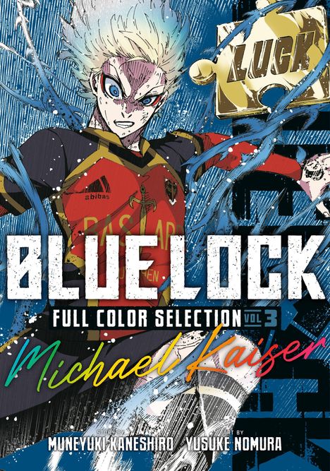 "Blue Lock Full Color Selection Vol. 3", "Michael Kaiser". Illustration eines entschlossenen Charakters in roten Trikot.