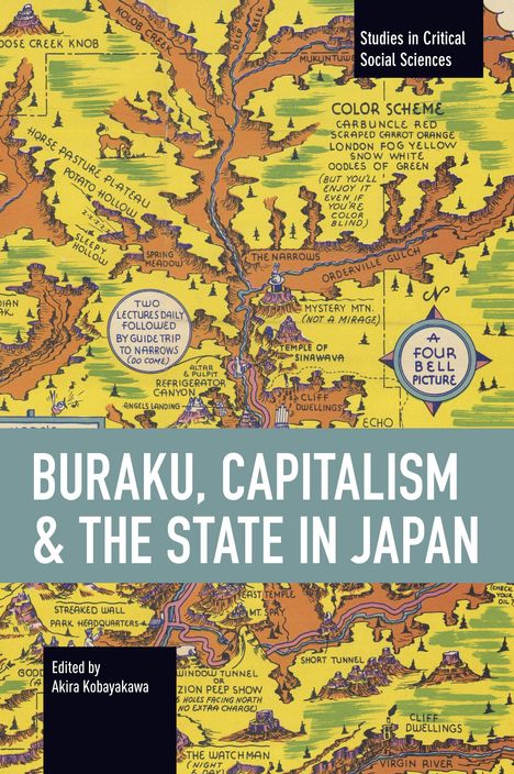 Text: "Buraku, Capitalism & the State in Japan." Oben ein stilvolles, farbenfrohes Kartenmotiv, unten grauer Textbalken.