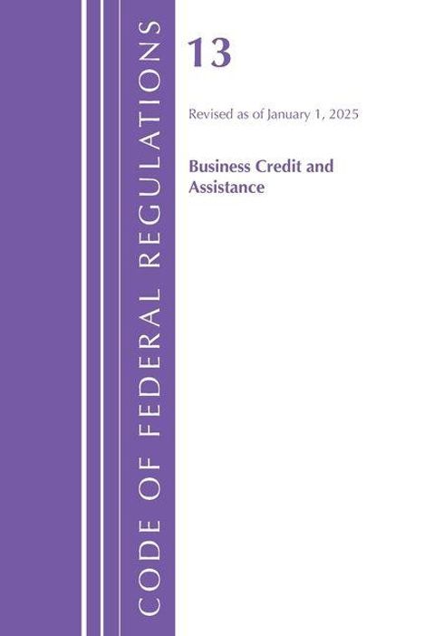 „13 Revised as of January 1, 2025, Business Credit and Assistance.“ Lila Streifen links mit weißem Text.