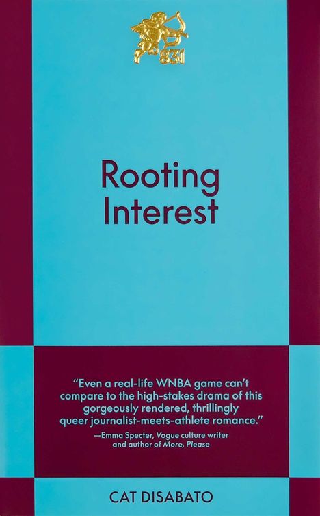 "Rooting Interest," Zitat von Emma Specter über ein packendes Drama. CAT DISABATO. Ein goldenes Löwen-Logo oben.