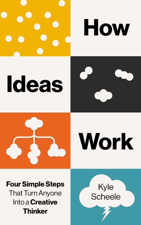 "How Ideas Work" und "Four Simple Steps That Turn Anyone Into a Creative Thinker". Geometrische Illustrationen.
