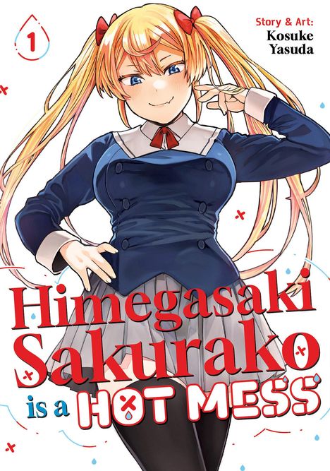 "Himegasaki Sakurako is a HOT MESS." Junge Frau in Schuluniform, mit langen blonden Zöpfen und einem selbstbewussten Lächeln.