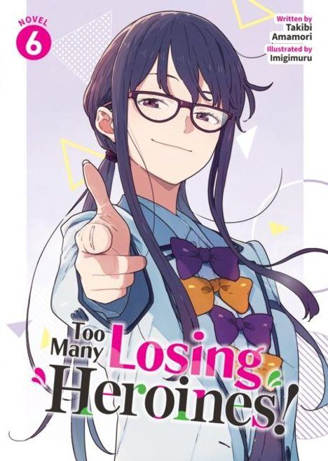 „Too Many Losing Heroines!“: Eine Figur mit Brille zeigt auf den Betrachter. Bunte Schleifen im Haar.