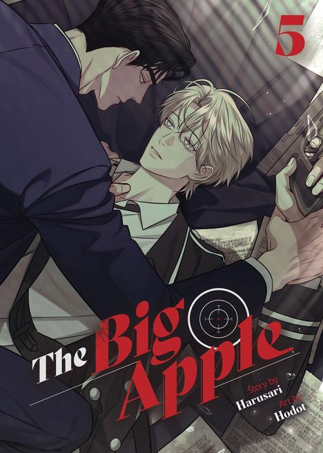 „The Big Apple“, Geschichte von Harusari, Kunst von Hodot. Zwei Personen liegen eng beieinander, eine hält eine Waffe.