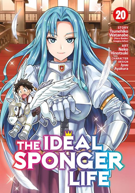 "THE IDEAL SPONGER LIFE". Illustration einer Ritterin mit blauen Haaren, die eine Figur reitet ein kleines geflügeltes Pferd.