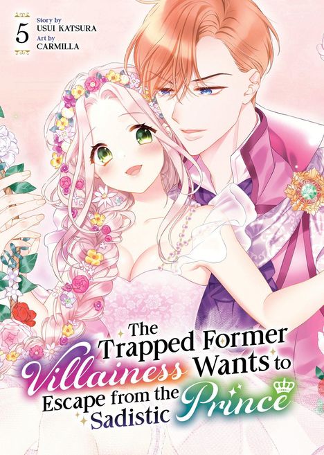 Titel: The Trapped Former Villainess Wants to Escape from the Sadistic Prince. Illustration: Zwei Anime-Charaktere in eleganter Kleidung.