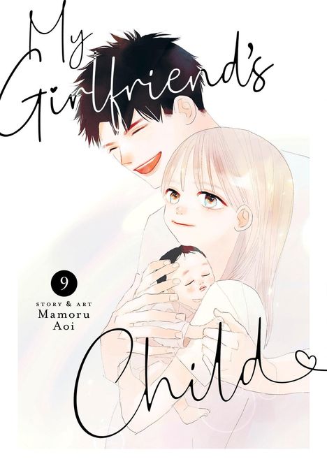 "My Girlfriend's Child", von Mamoru Aoi. Ein fröhliches Paar mit einem Baby, gezeichnet in einem sanften, pastellfarbigen Stil.