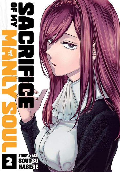 „SACRIFICE OF MY MANLY SOUL 2“, Illustration einer Frau mit langen, lilafarbenen Haaren und seriösem Ausdruck.