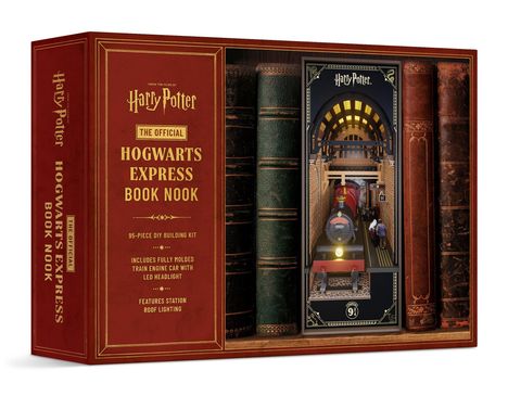 "Harry Potter", "The Official Hogwarts Express Book Nook", 95-teiliges DIY-Kit, mit LED-Scheinwerfern. Vintage-Buchdesign.