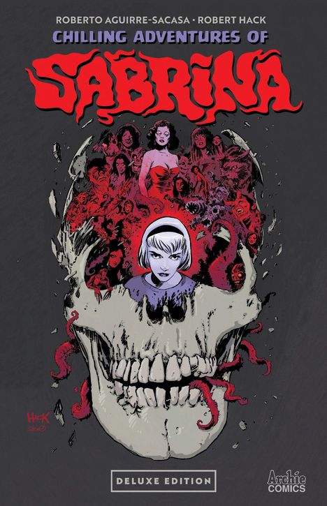 „Chilling Adventures of Sabrina“, Deluxe Edition. Illustration: Sabrina in einem Totenkopf mit rot-schwarzen Gestalten.