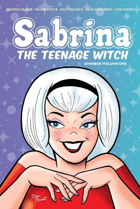 Text: "Sabrina the Teenage Witch Omnibus Volume One". Illustration eines lächelnden Mädchens mit weißen Haaren und Stirnband.